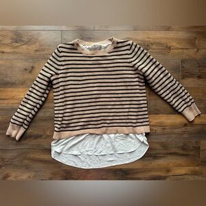 LOFT Layered Stripe Sweater L Neutral Preppy Fall Chic